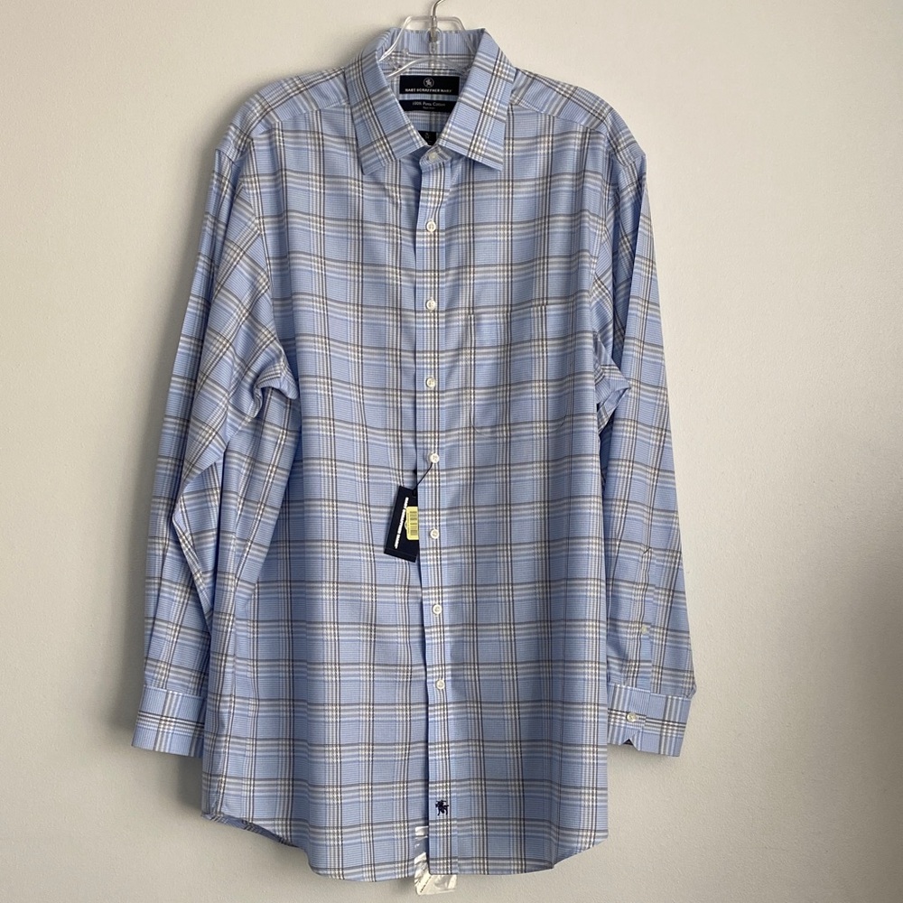 Hart Schaffner Marx Men's Long Sleeve Plaid 100% Pima Cotton Shirt Size 16/34